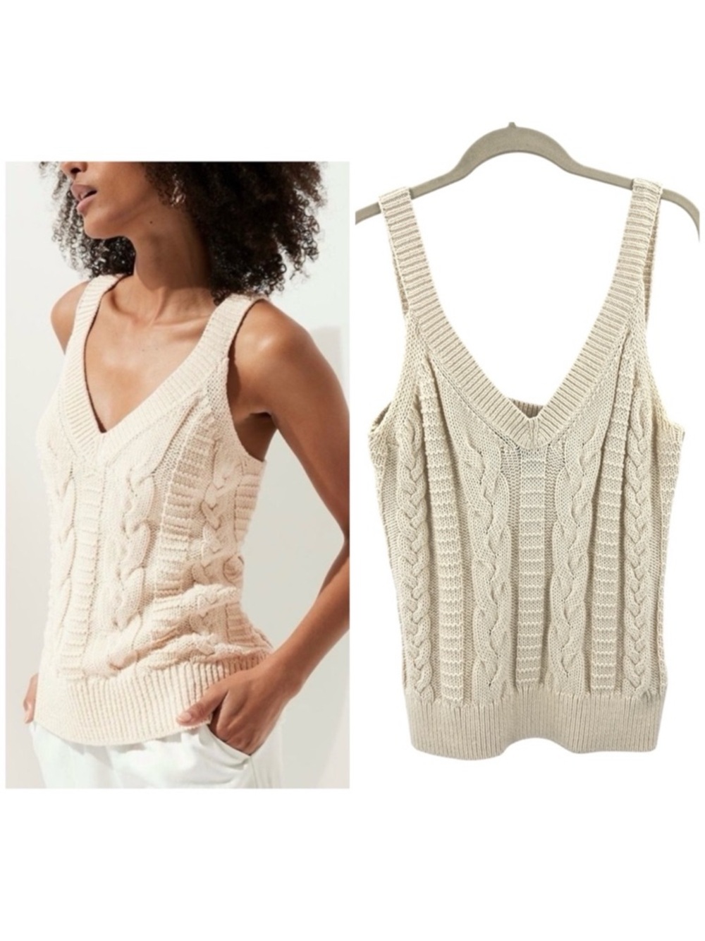 Banana Republic Organic Cotton Sweater Tank Womens Size Large Cable Knit Preppy